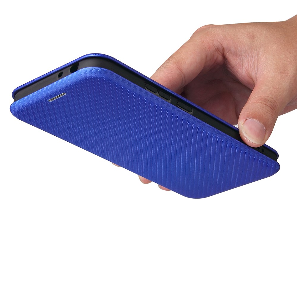 Anti-Scratch Carbon Fiber Texture Leather Auto-absorbed Card Holder Phone Cover Case for Nokia 7.3 - Blue-2