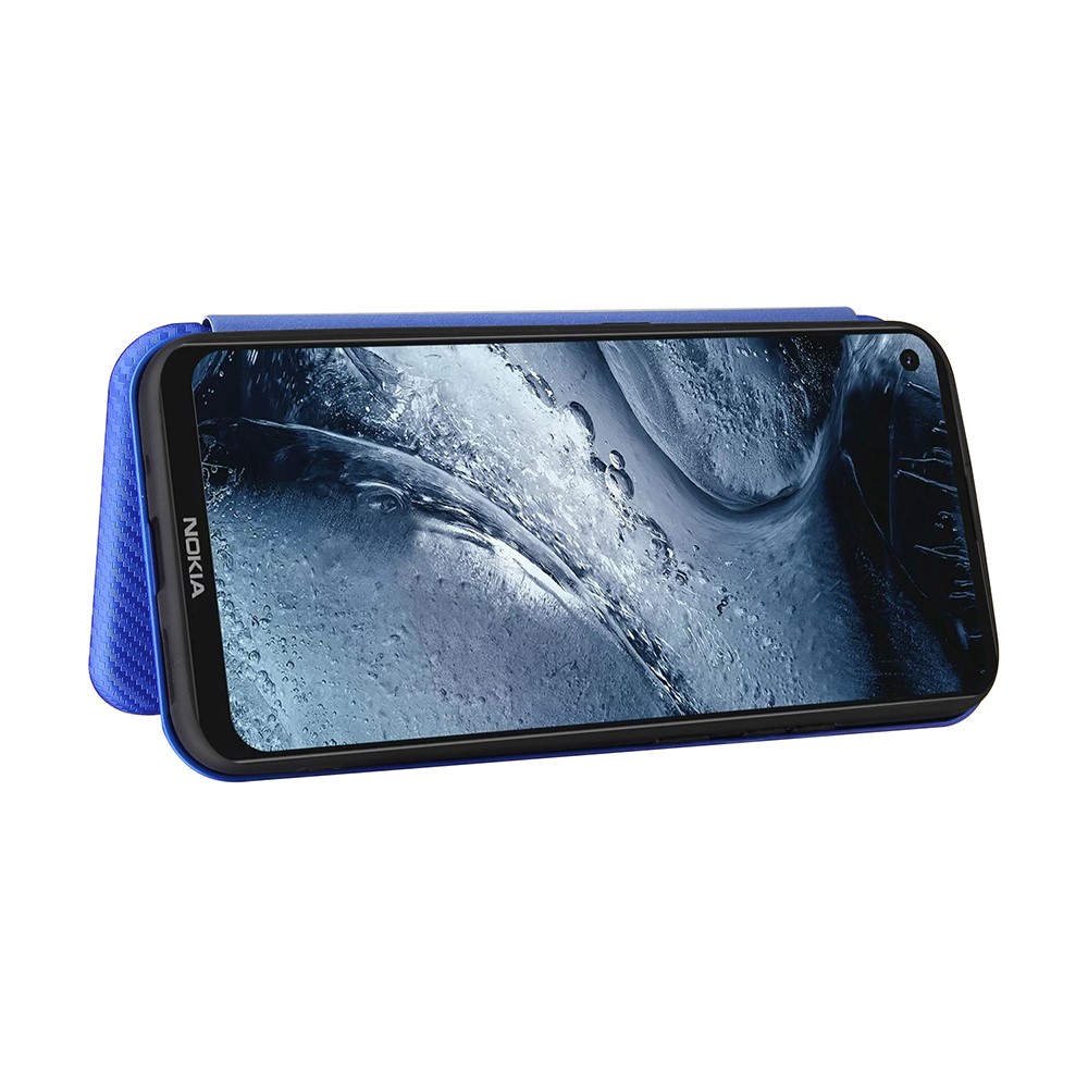 Anti-Scratch Carbon Fiber Texture Leather Auto-absorbed Card Holder Phone Cover Case for Nokia 7.3 - Blue-3
