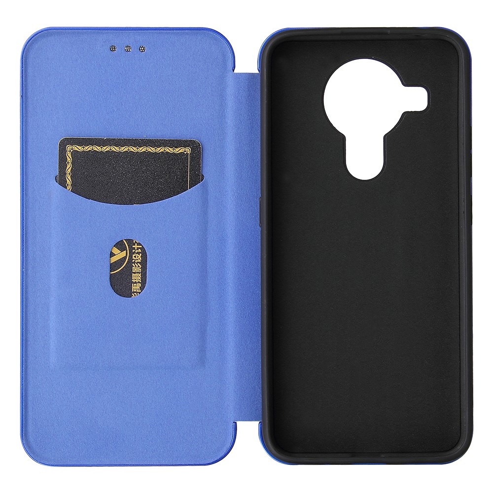 Anti-Scratch Carbon Fiber Texture Leather Auto-absorbed Card Holder Phone Cover Case for Nokia 7.3 - Blue-4