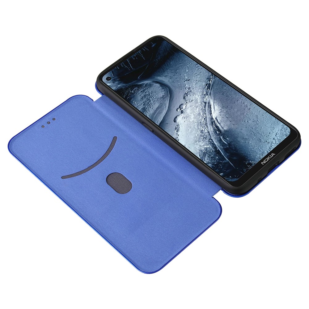 Anti-Scratch Carbon Fiber Texture Leather Auto-absorbed Card Holder Phone Cover Case for Nokia 7.3 - Blue-5
