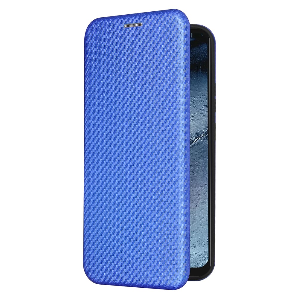 Anti-Scratch Carbon Fiber Texture Leather Auto-absorbed Card Holder Phone Cover Case for Nokia 7.3 - Blue-7