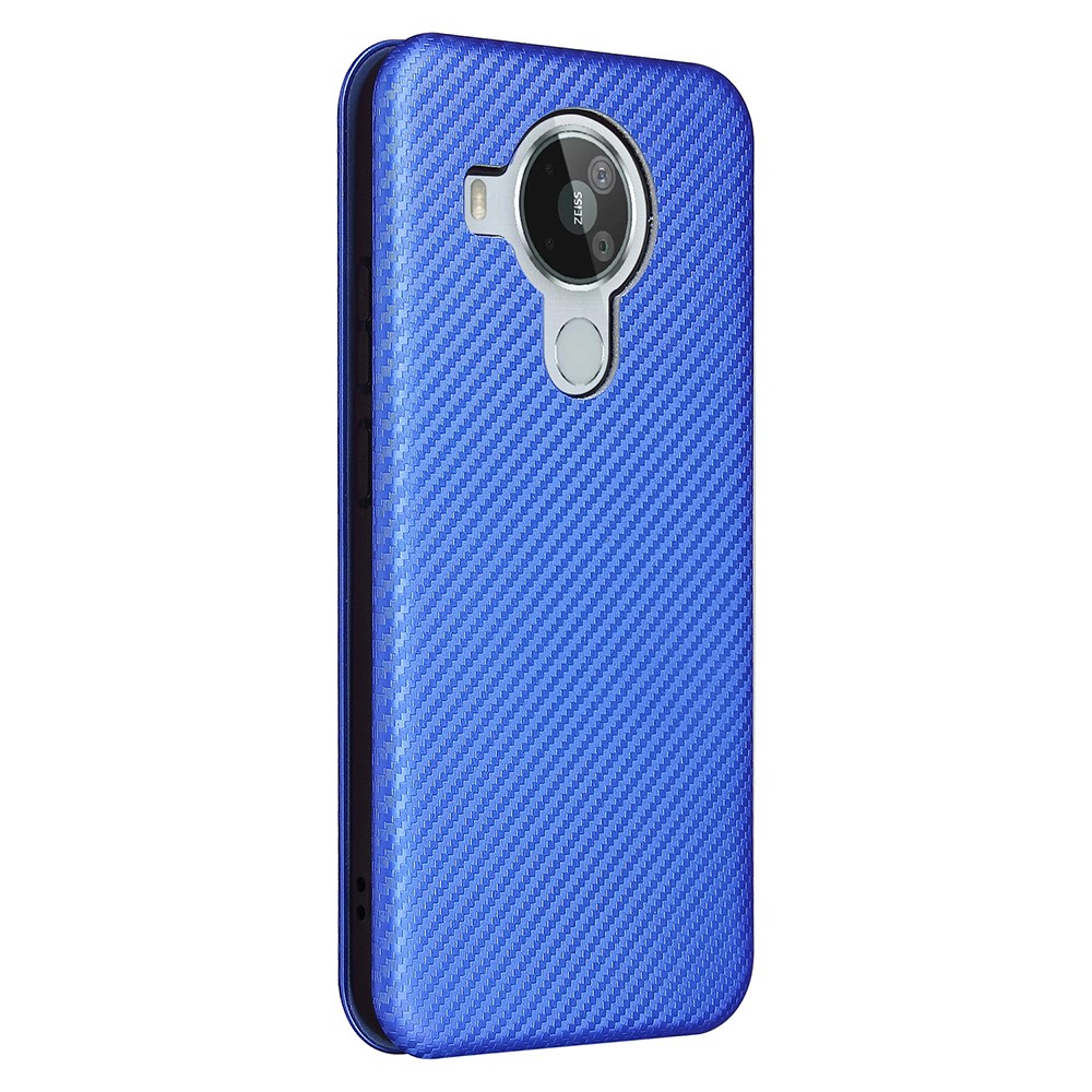 Anti-Scratch Carbon Fiber Texture Leather Auto-absorbed Card Holder Phone Cover Case for Nokia 7.3 - Blue-8