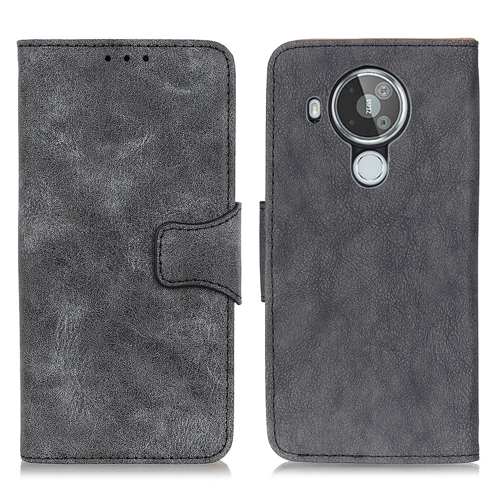 Vintage Style Wallet Stand Split Leather Phone Protection Case Cover for Nokia 7.3 - Grey-1
