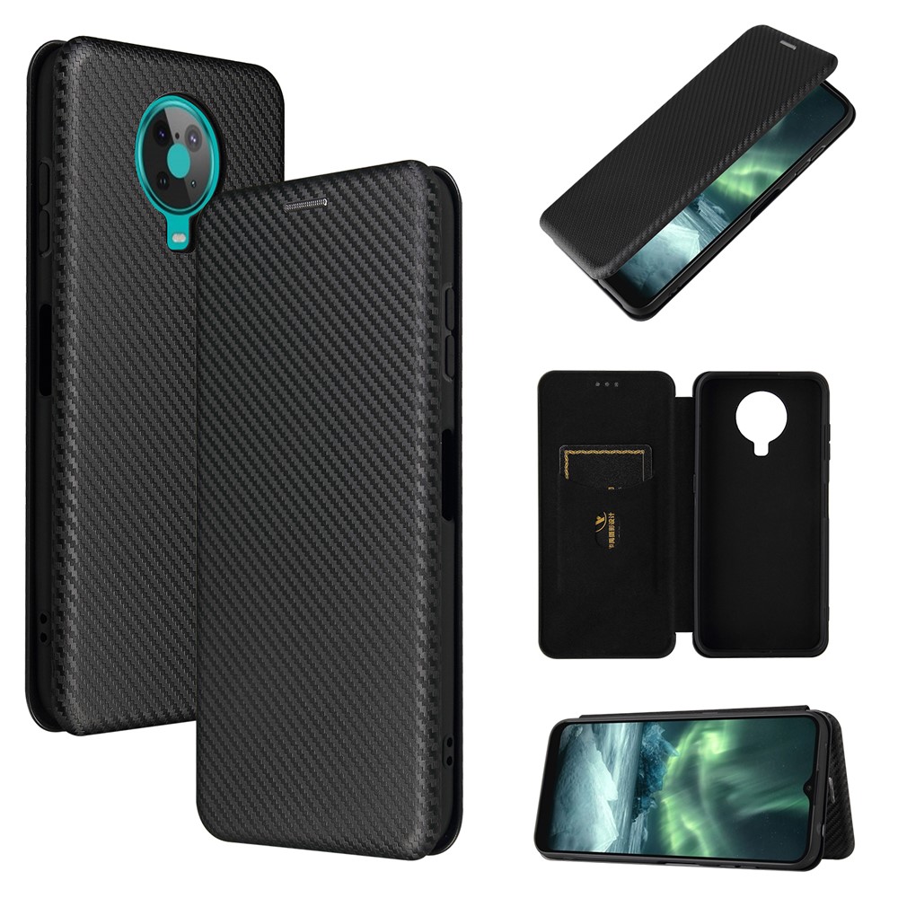 Anti-Scratch Carbon Fiber Texture Auto-absorbed Card Holder Cover Case for Nokia 6.3 - Black-10