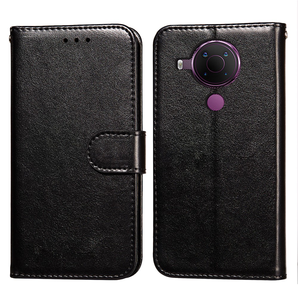 Dual-sided Magnetic Clasp Leather Wallet Stand Phone Case Shell for Nokia 5.4 - Black-1