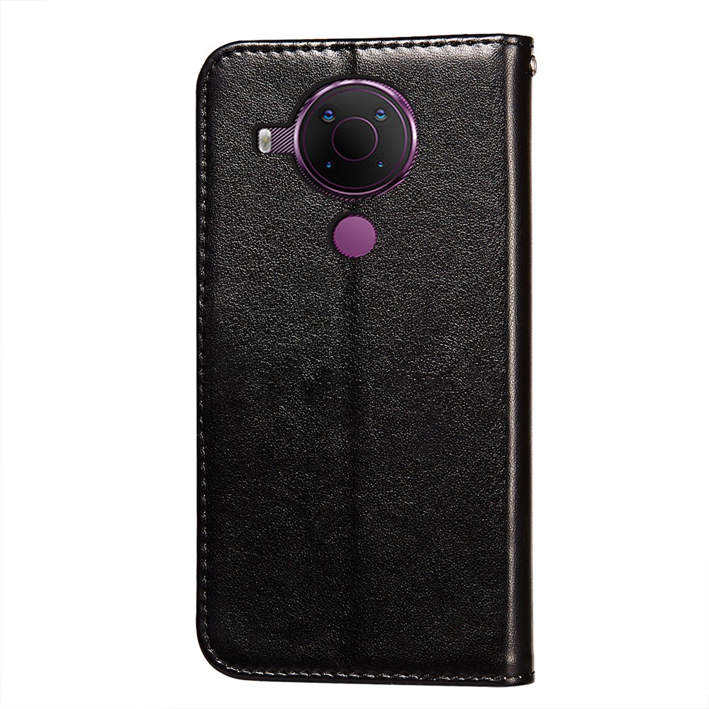 Dual-sided Magnetic Clasp Leather Wallet Stand Phone Case Shell for Nokia 5.4 - Black-3