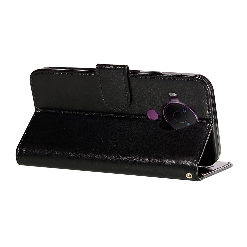 Dual-sided Magnetic Clasp Leather Wallet Stand Phone Case Shell for Nokia 5.4 - Black-6