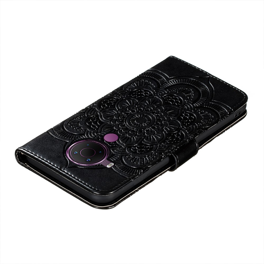 Imprint Mandala Flower Stand Leather Cover Case for Nokia 5.4 - Black-7
