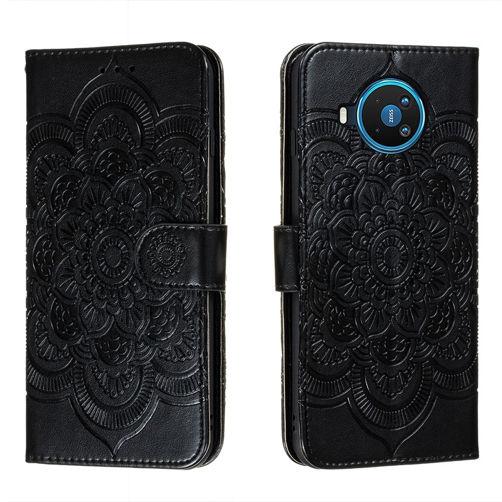 Imprint Mandala Flower Stand Leather Case for Nokia 8.3 5G - Black-1