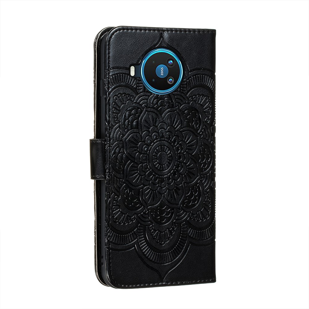 Imprint Mandala Flower Stand Leather Case for Nokia 8.3 5G - Black-3