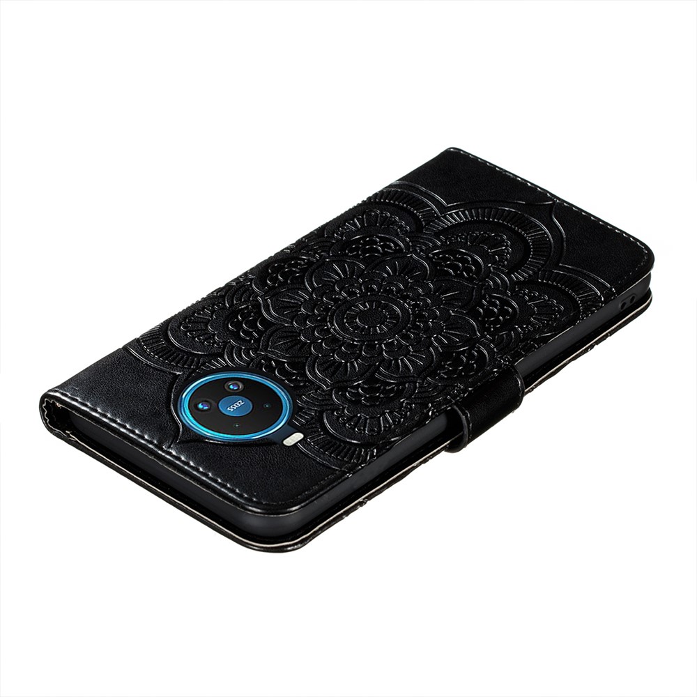 Imprint Mandala Flower Stand Leather Case for Nokia 8.3 5G - Black-6