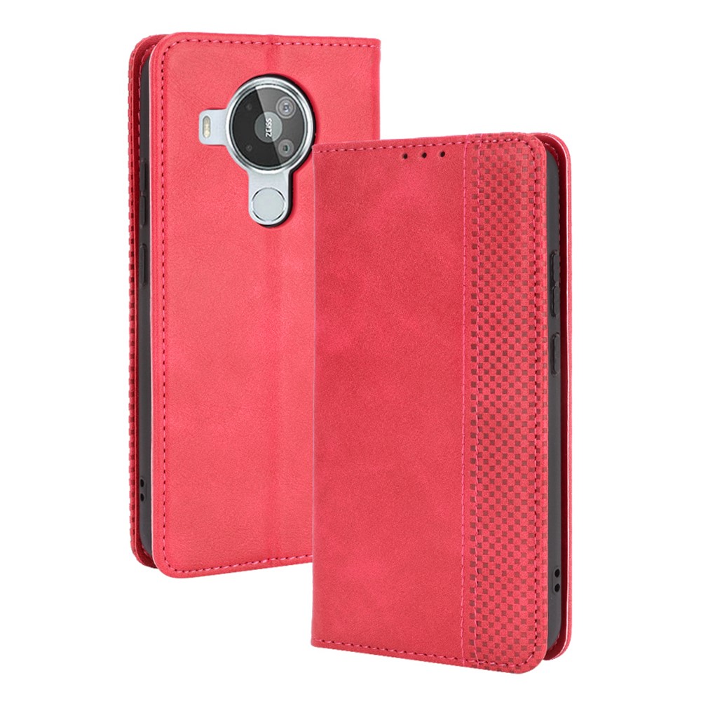 Magnetic Vintage Style Phone Case Wallet Stand Leather Cover for Nokia 7.3 - Red-1