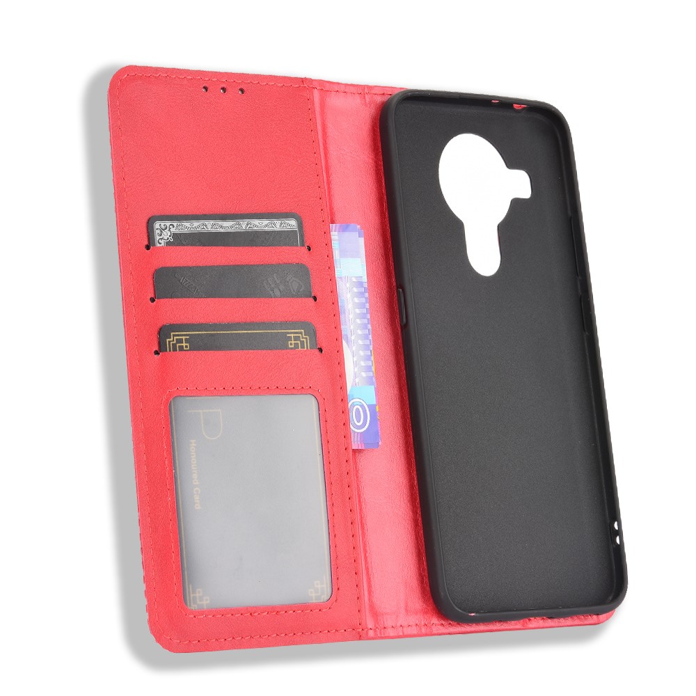 Magnetic Vintage Style Phone Case Wallet Stand Leather Cover for Nokia 7.3 - Red-4