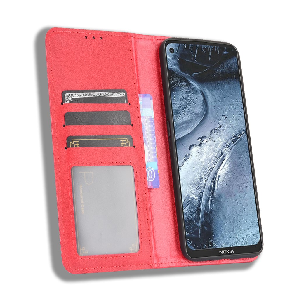 Magnetic Vintage Style Phone Case Wallet Stand Leather Cover for Nokia 7.3 - Red-5