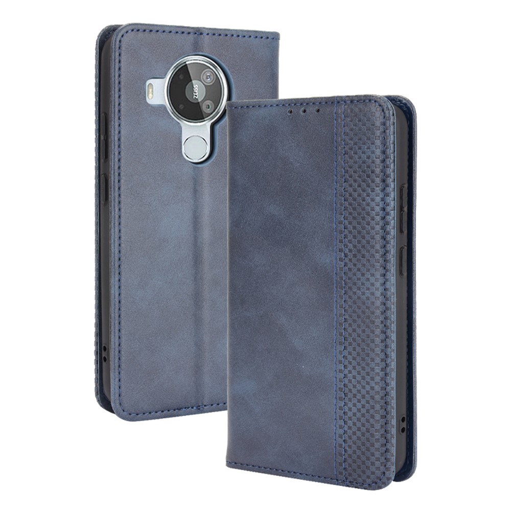 Magnetic Vintage Style Phone Case Wallet Stand Leather Cover for Nokia 7.3 - Blue-1