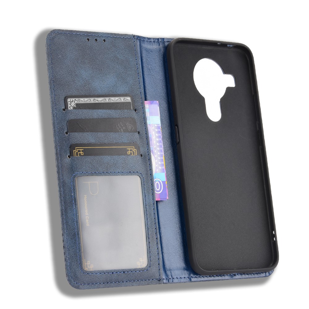 Magnetic Vintage Style Phone Case Wallet Stand Leather Cover for Nokia 7.3 - Blue-4
