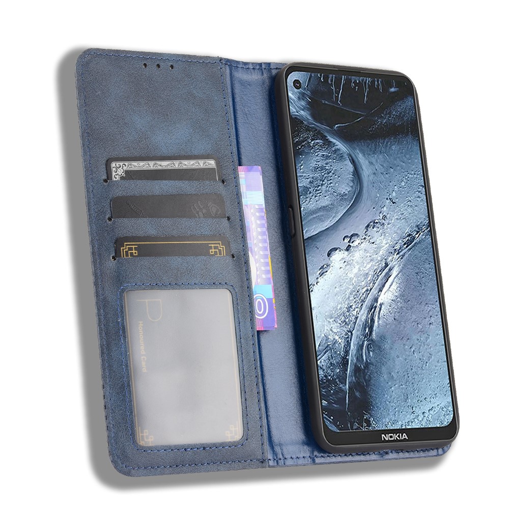 Magnetic Vintage Style Phone Case Wallet Stand Leather Cover for Nokia 7.3 - Blue-5