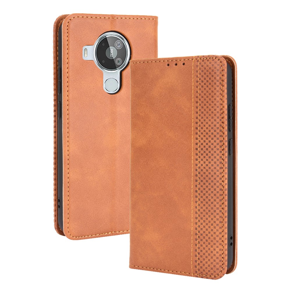 Magnetic Vintage Style Phone Case Wallet Stand Leather Cover for Nokia 7.3 - Brown-1