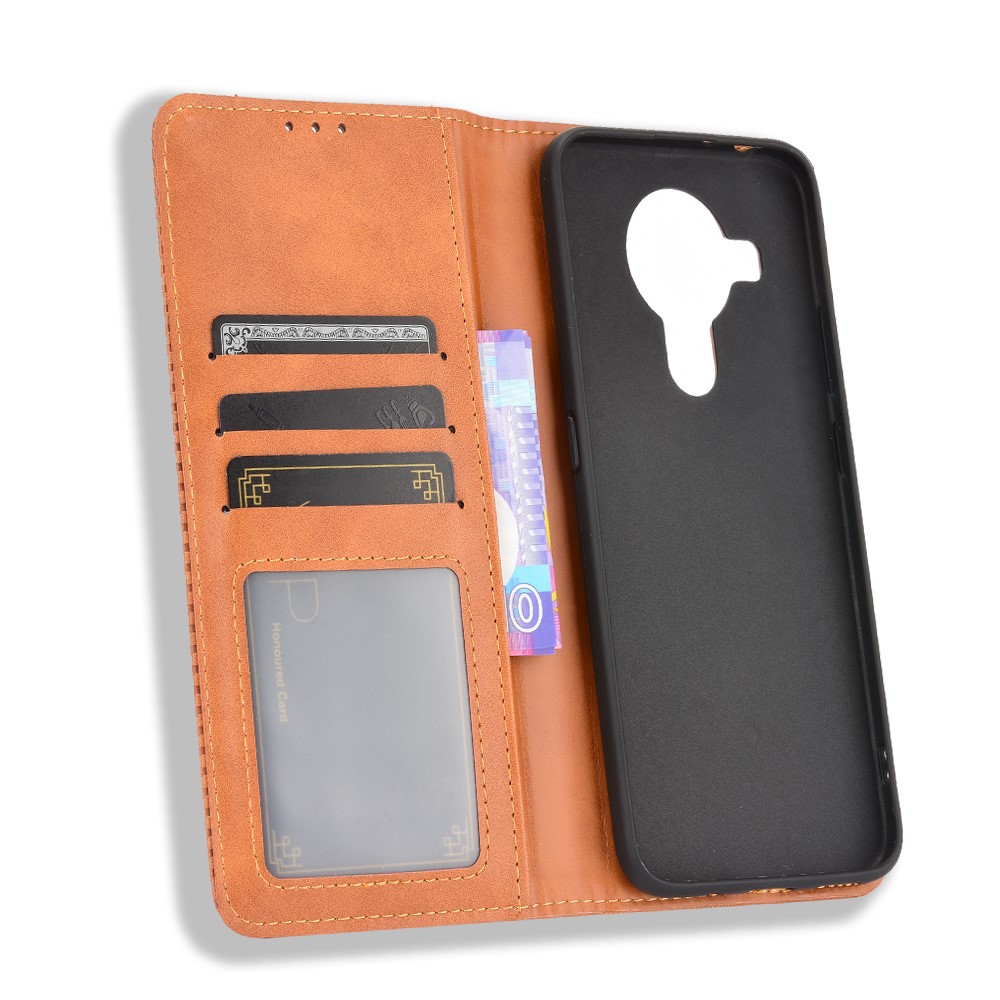 Magnetic Vintage Style Phone Case Wallet Stand Leather Cover for Nokia 7.3 - Brown-4