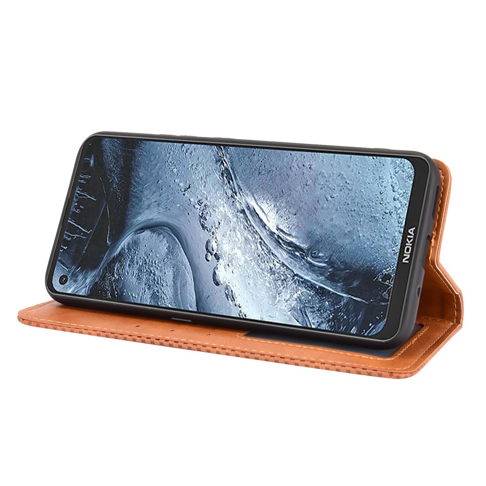 Magnetic Vintage Style Phone Case Wallet Stand Leather Cover for Nokia 7.3 - Brown-6