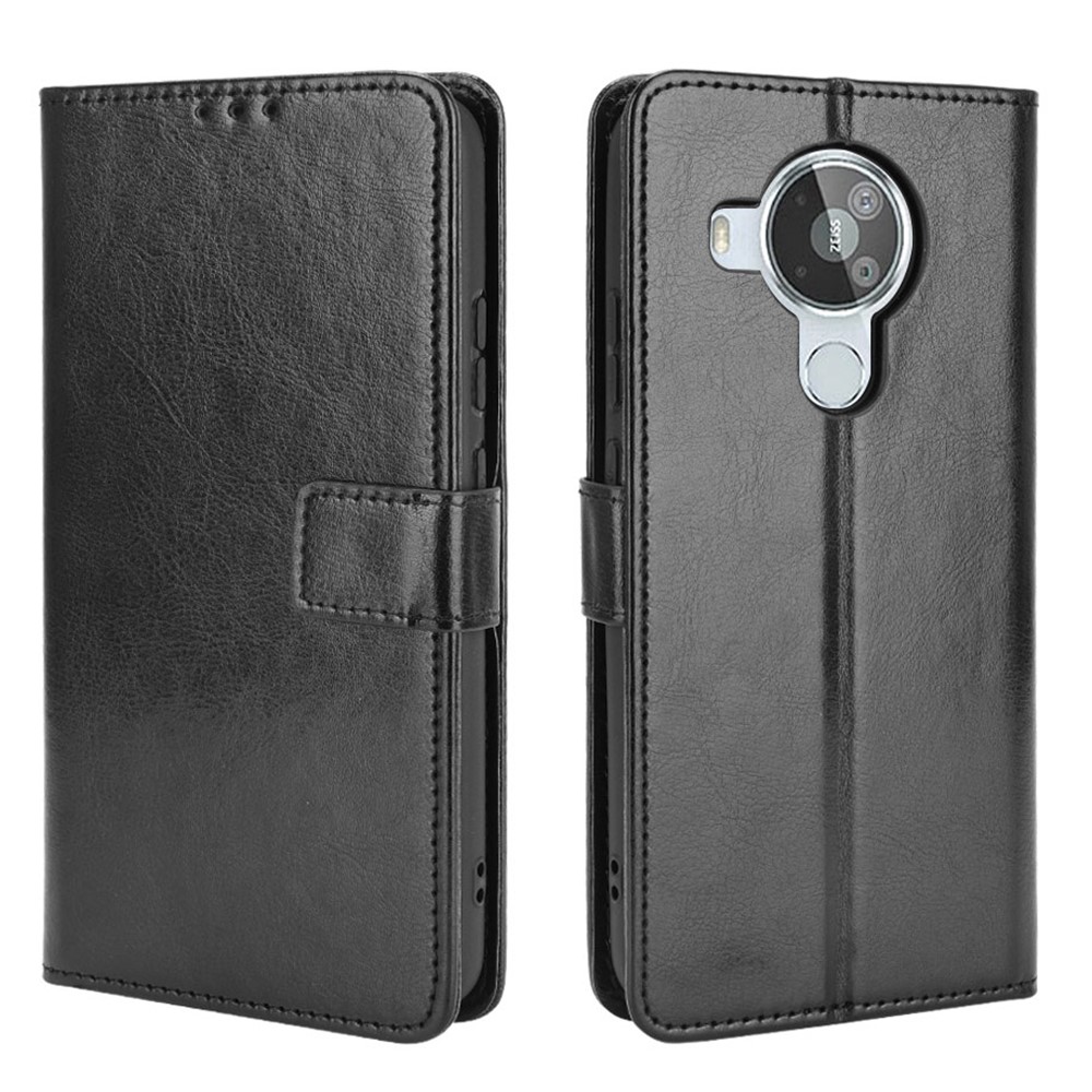 Crazy Horse Texture Wallet Design PU Leather Stand Protector Cover for Nokia 7.3 - Black-1