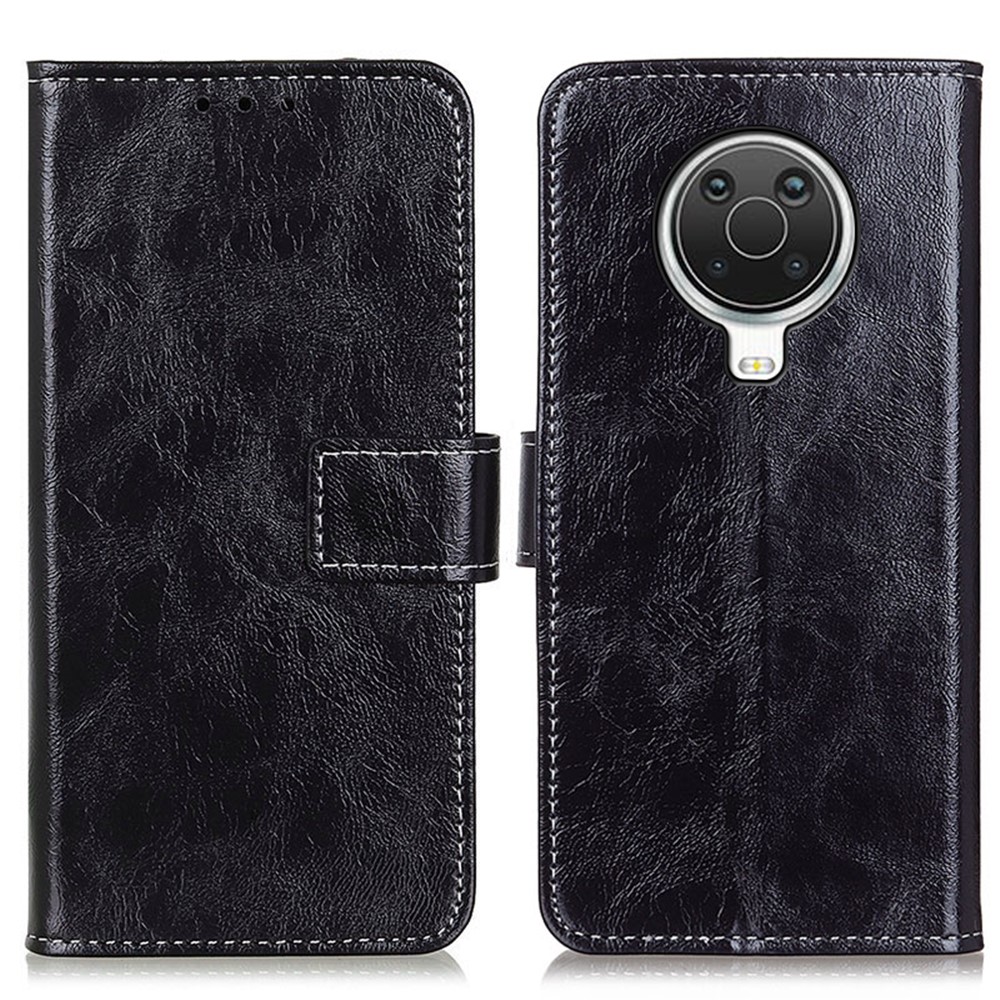 Retro Style Wallet Design Crazy Horse Texture Leather Phone Stand Cover with for Nokia 6.3 - Black-1