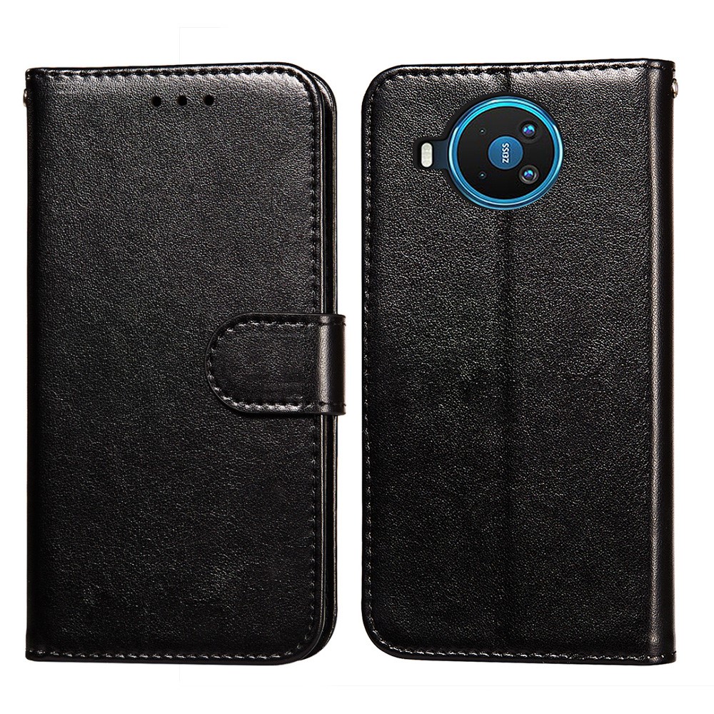 Dual-sided Magnetic Clasp Leather Wallet Stand Phone Case Shell for Nokia 8.3 5G - Black-1