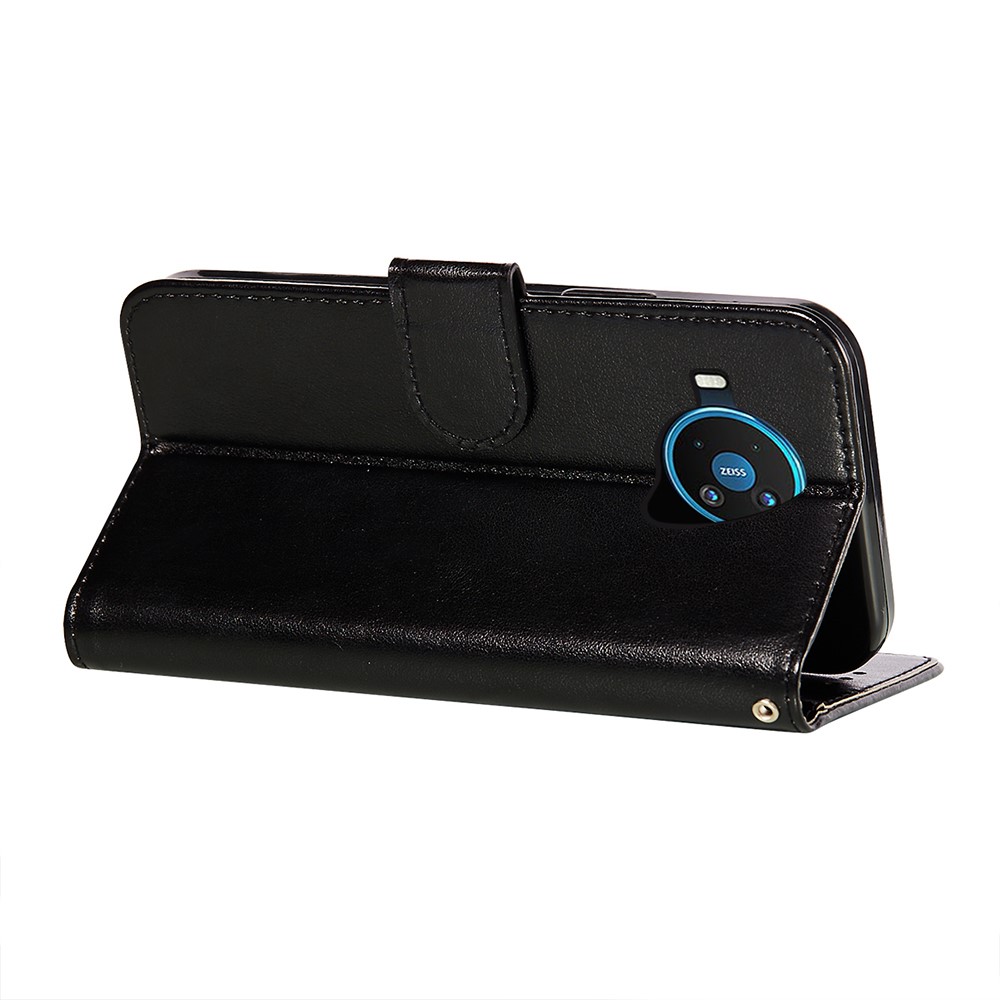 Dual-sided Magnetic Clasp Leather Wallet Stand Phone Case Shell for Nokia 8.3 5G - Black-10