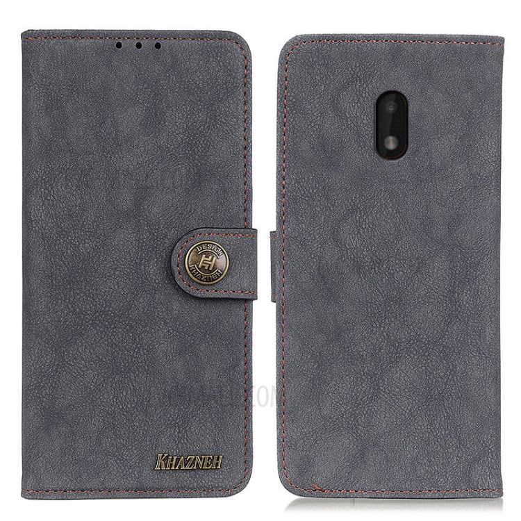 KHAZHEN Vantage Textured Flip Stand Split Leather Wallet Case for Nokia C1 Plus - Black-1