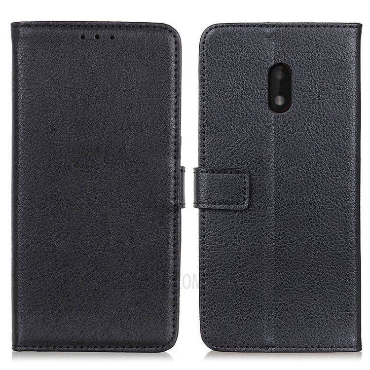 Auto Magnet Suction Design Litchi Texture Split Leather Wallet Stand Cover Case for Nokia C1 Plus - Black-1