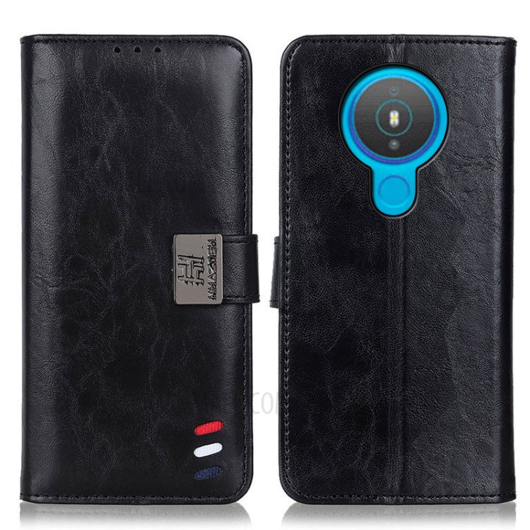 Tri-Color Braid Design Wallet Stand Leather Case for Nokia 1.4 - Black-1