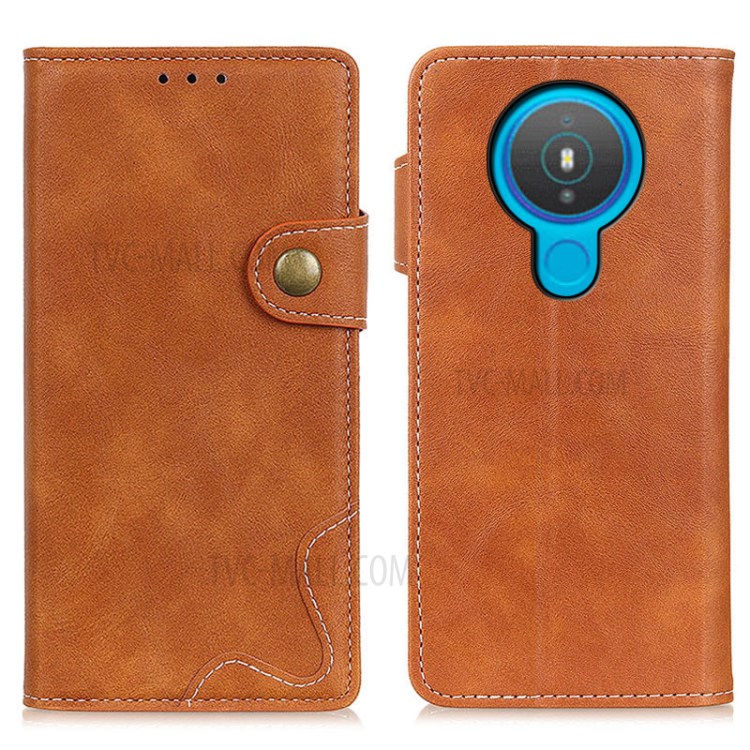 S-shape Textured Leather Wallet Case for Nokia 1.4 - Brown-1