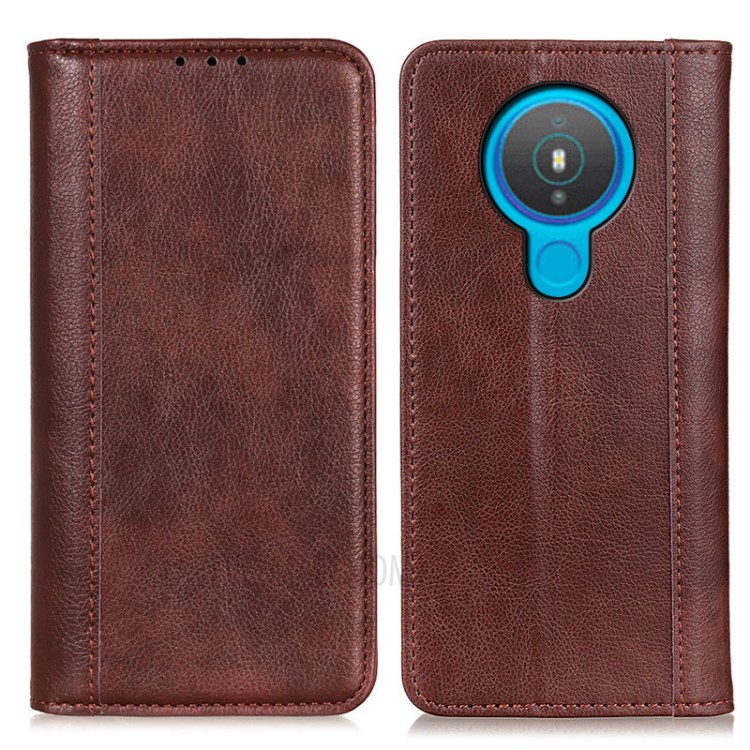 Auto-absorbed Litchi Texture Split Leather Wallet Stand Case for Nokia 1.4 - Brown-1