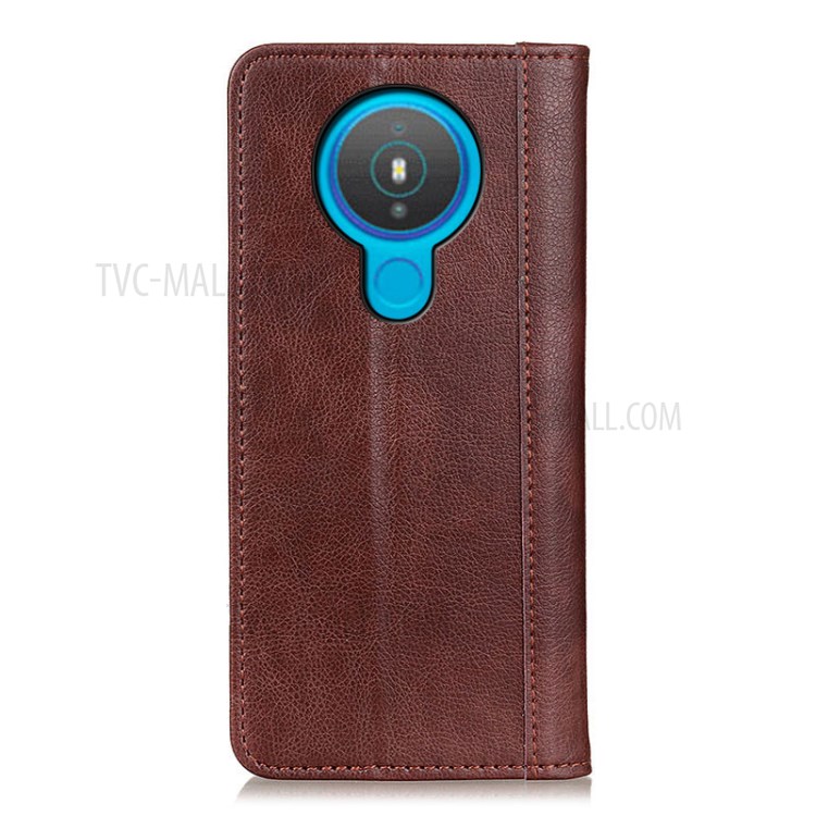 Auto-absorbed Litchi Texture Split Leather Wallet Stand Case for Nokia 1.4 - Brown-3