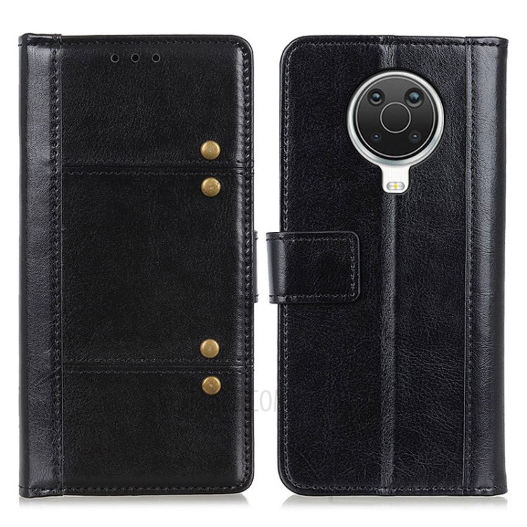 Rivet Decorated Crazy Horse Leather Wallet Case for Nokia 6.3 - Black-1