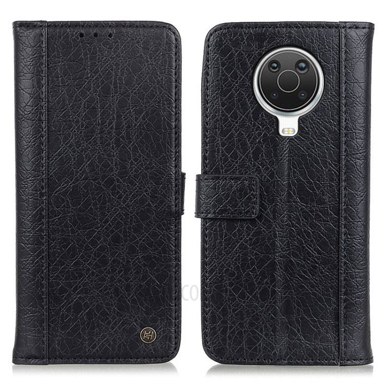 Rhino Grain Leather Wallet Case for Nokia 6.3 - Black-1