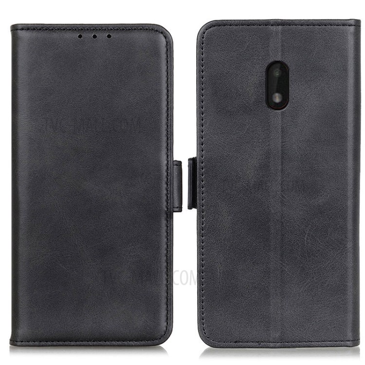 Magnetic Double Clasp Leather Wallet Case for Nokia C1 Plus - Black-1