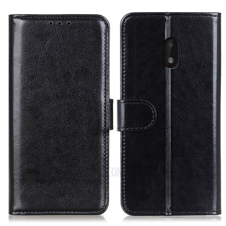 Crazy Horse Leather Wallet Stand Shell for Nokia C1 Plus - Black-1