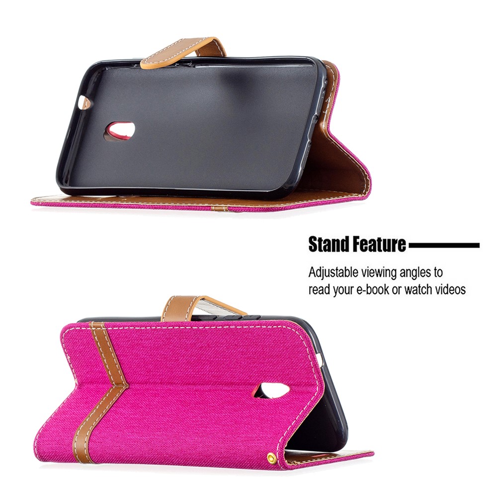 Assorted Color Jeans Cloth Leather Wallet Case for Nokia C1 Plus - Rose-3