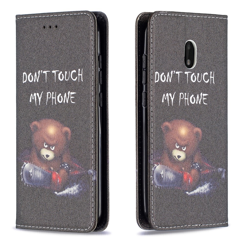 Magnetic Closure Stylish Patterned PU Leather Stand Case for Nokia C1 Plus - Bear-1