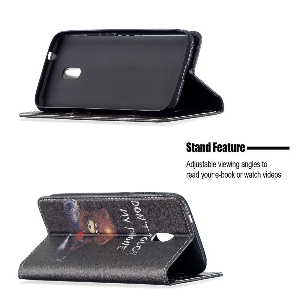 Magnetic Closure Stylish Patterned PU Leather Stand Case for Nokia C1 Plus - Bear-2