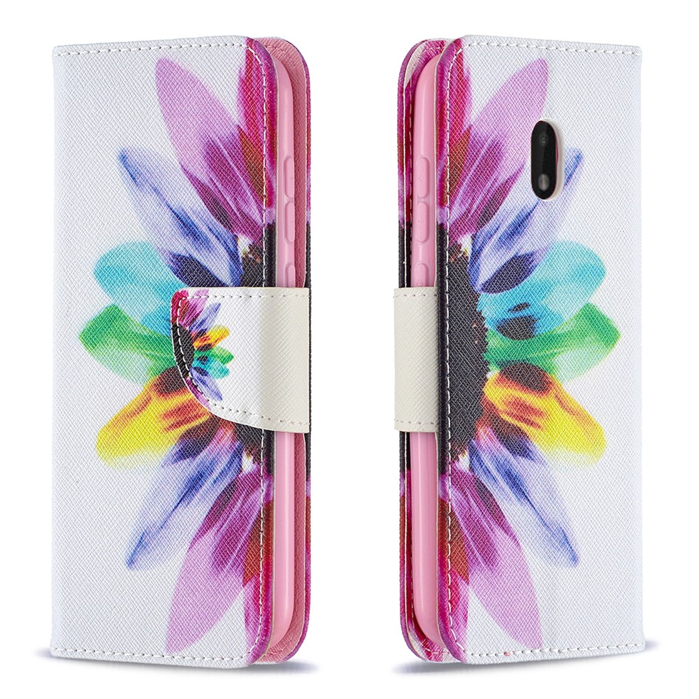 Hot Style Pattern Printing Magnetic Leather Wallet Case for Nokia C1 Plus - Colorful Petals-1