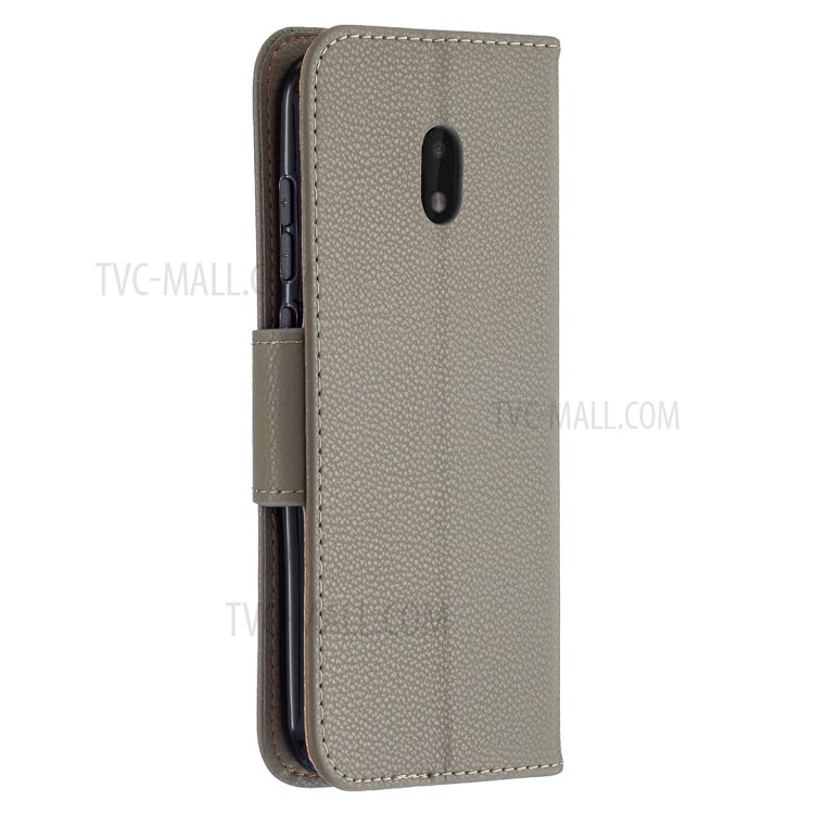 Litchi Grain Leather Cellphone Case with Wallet Stand for Nokia C1 Plus - Grey-2