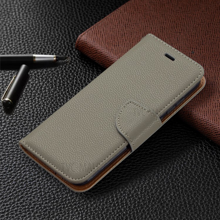 Litchi Grain Leather Cellphone Case with Wallet Stand for Nokia C1 Plus - Grey-5