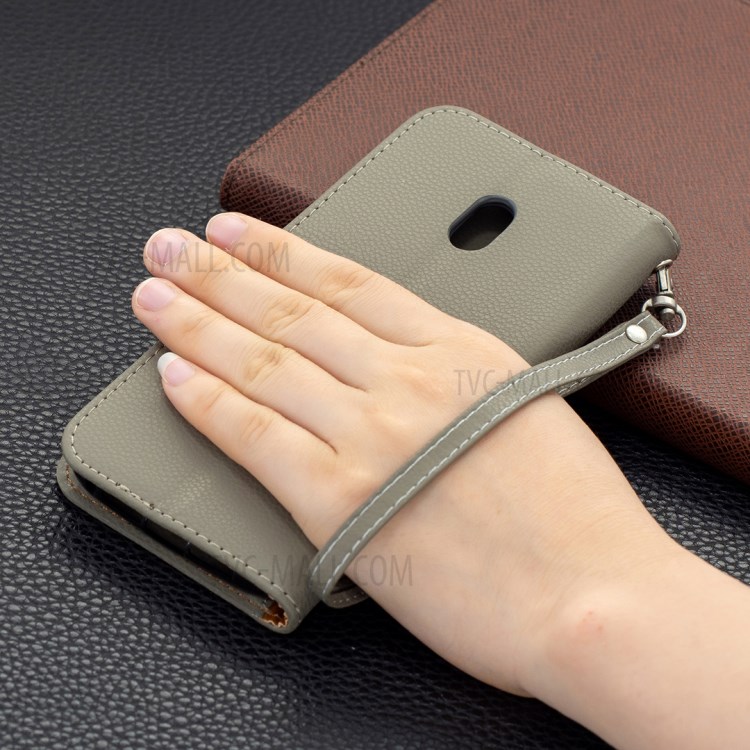 Litchi Grain Leather Cellphone Case with Wallet Stand for Nokia C1 Plus - Grey-7