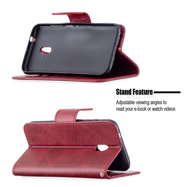 Wallet Leather Stand Shell Cover Case for Nokia C1 Plus - Red-3