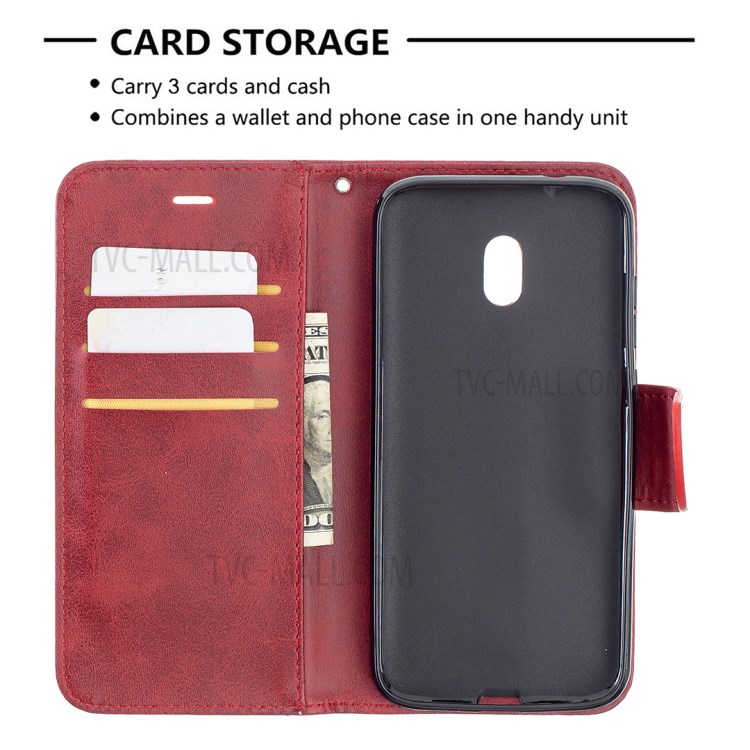 Wallet Leather Stand Shell Cover Case for Nokia C1 Plus - Red-4