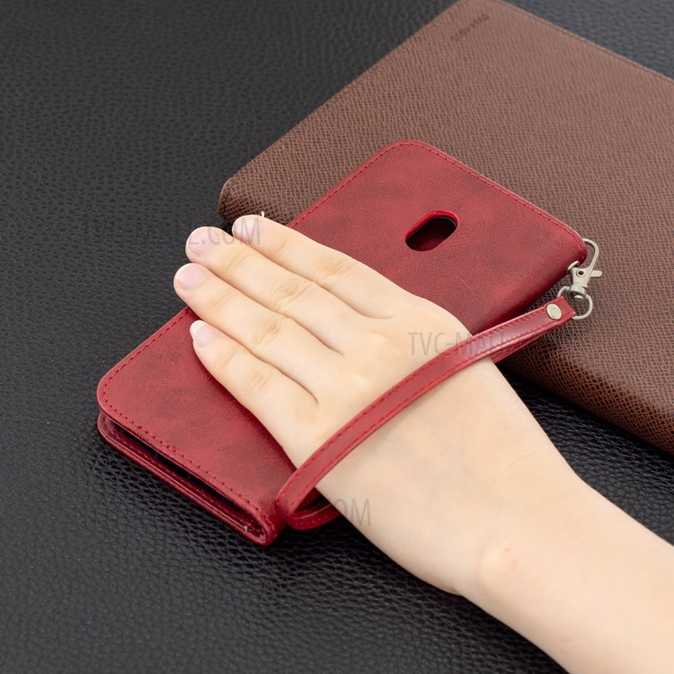 Wallet Leather Stand Shell Cover Case for Nokia C1 Plus - Red-7