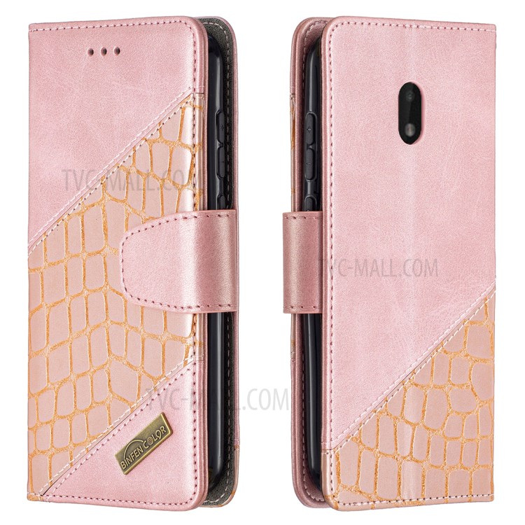 BF04 Crocodile Texture Splicing Wallet Stand Leather Protector Case for Nokia C1 Plus - Rose Gold-1