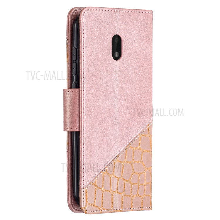 BF04 Crocodile Texture Splicing Wallet Stand Leather Protector Case for Nokia C1 Plus - Rose Gold-2